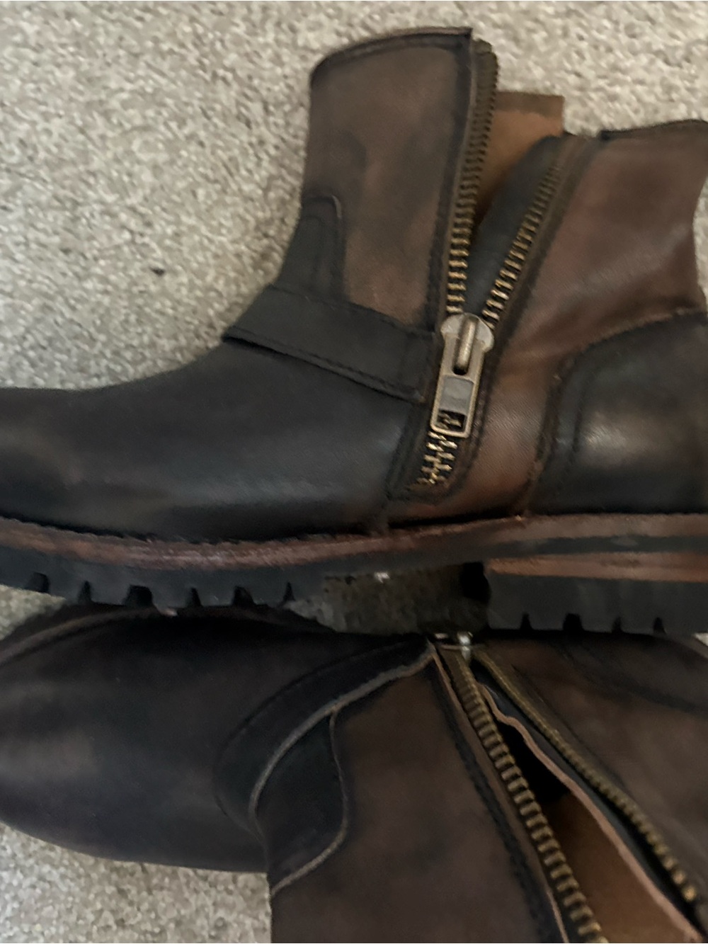 Freebird by Steven Black and Brown Leather Combat Zip Boots